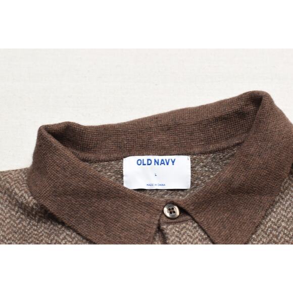 Old Navy Sweater Mens Large Brown Collared Pullover Cotton Blend Casual Knit New - Picture 7 of 8
